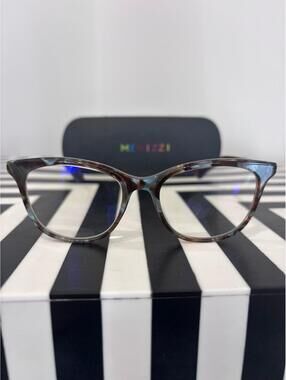 MENIZZI Blue Light Glasses Brown Tortoise Frame Round Cat Eye 48-16-135 w/ Case
